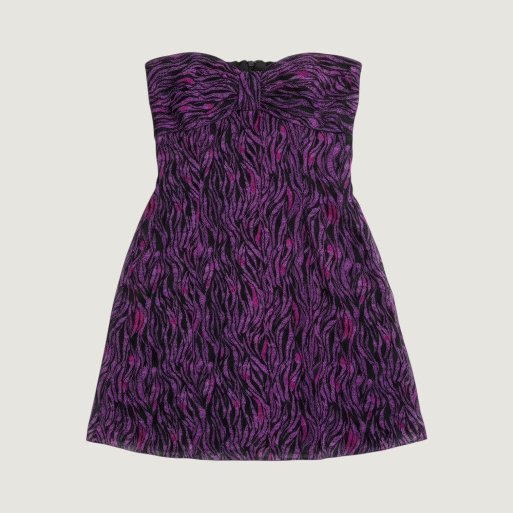 Y2K Express Scene Purple Zebra Animal Print Strapless Mini Dress Tube #15